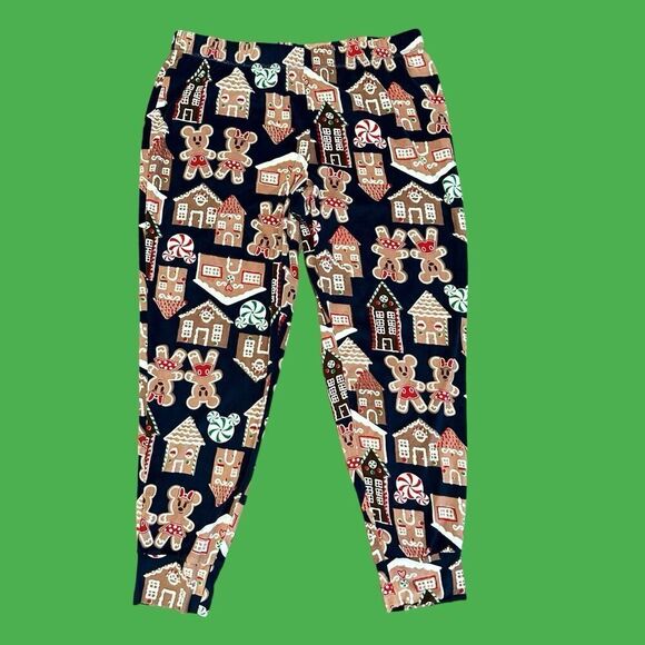 Disney Minnie Mickey Gingerbread Cookies Fleece Jogger Pants Sz Large Blue - Picture 1 of 7